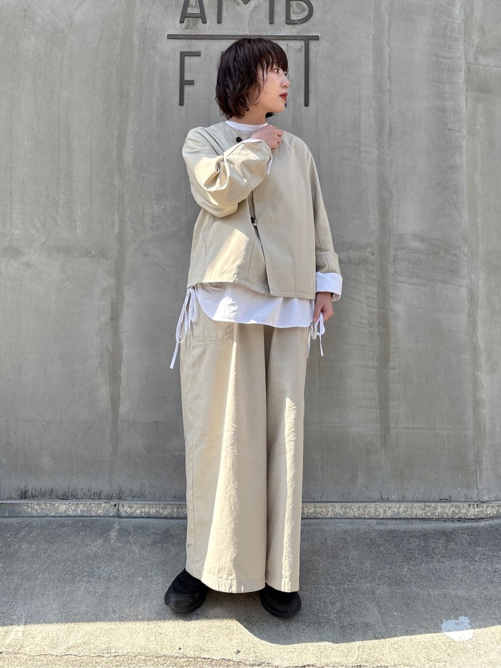 AMBIDEX Store 〇GVZギャバ ギャザー ワイドパンツ(F ベージュ): iki