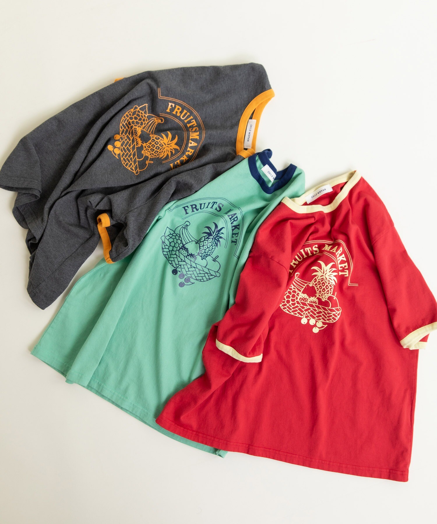 40/2天竺 フルーツプリントリンガーTシャツ