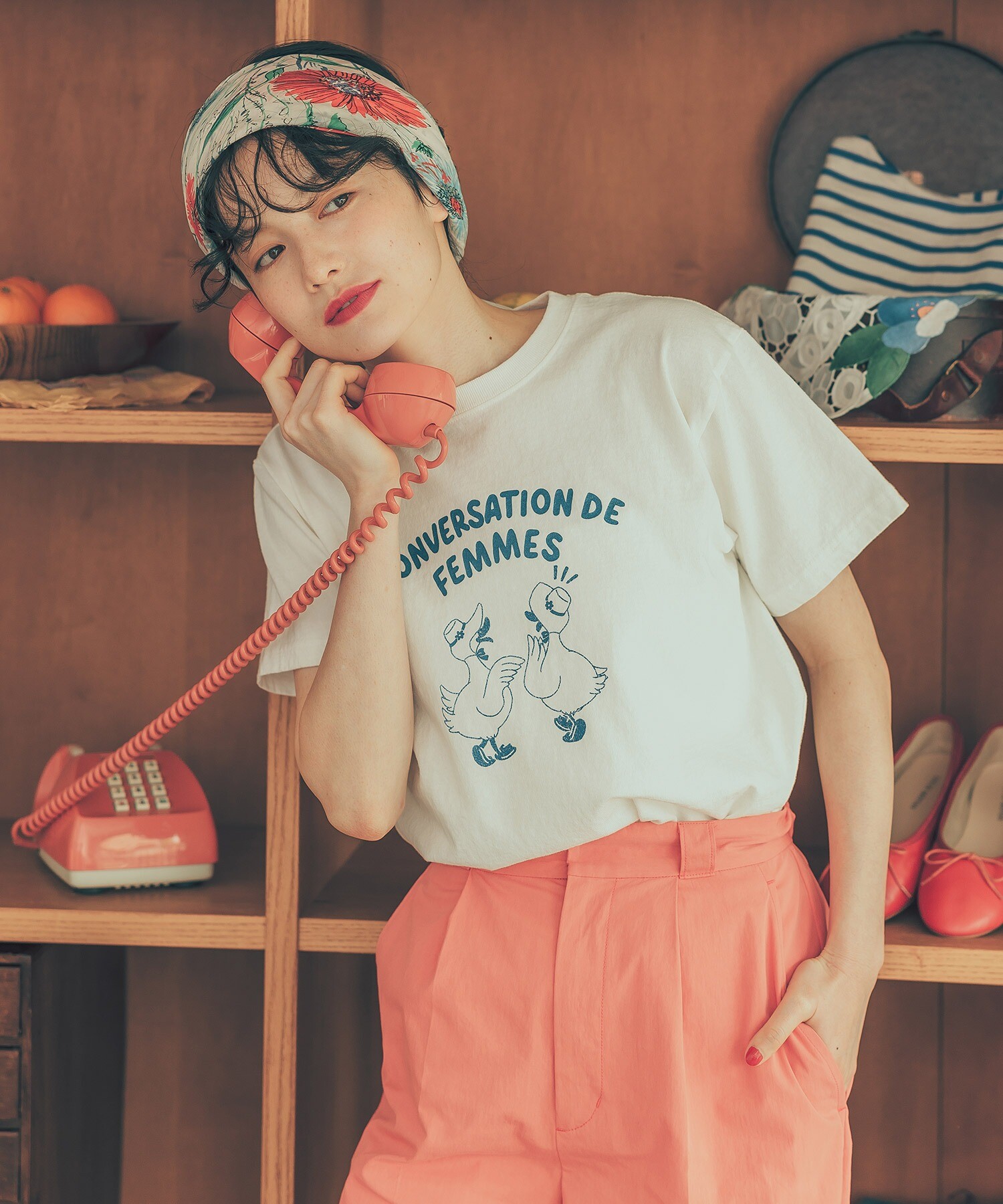 AMBIDEX Store △○アヒルの会議プリント ミニTシャツ(F ピンク