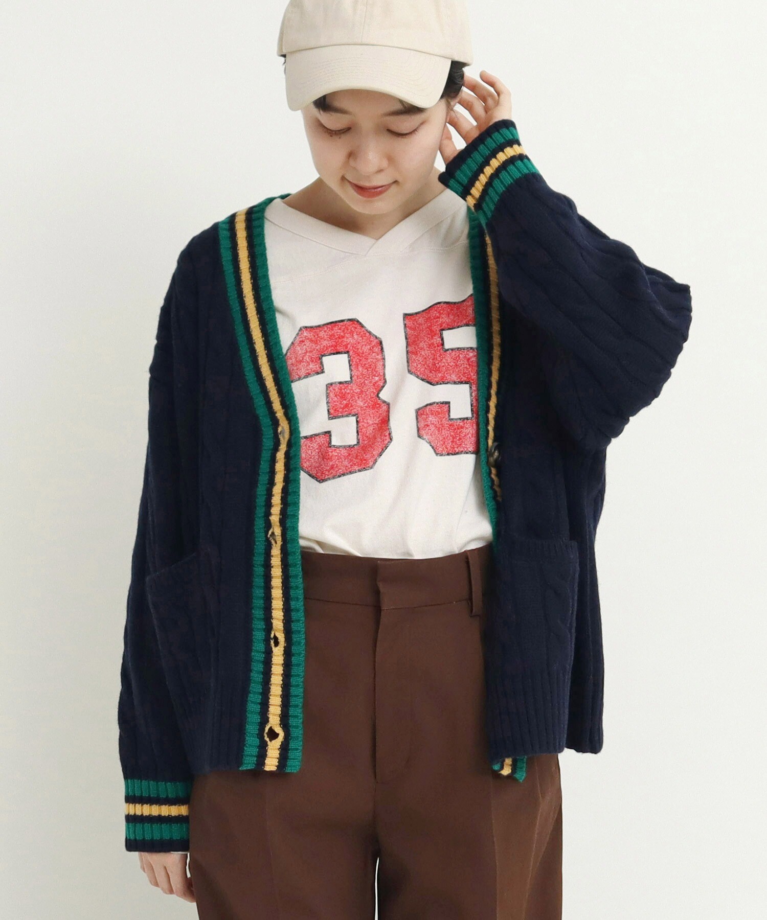 なちゅ　カーディガン 10日までにご購入 CHILD WOMAN - ネパールギルボックスケーブルショート