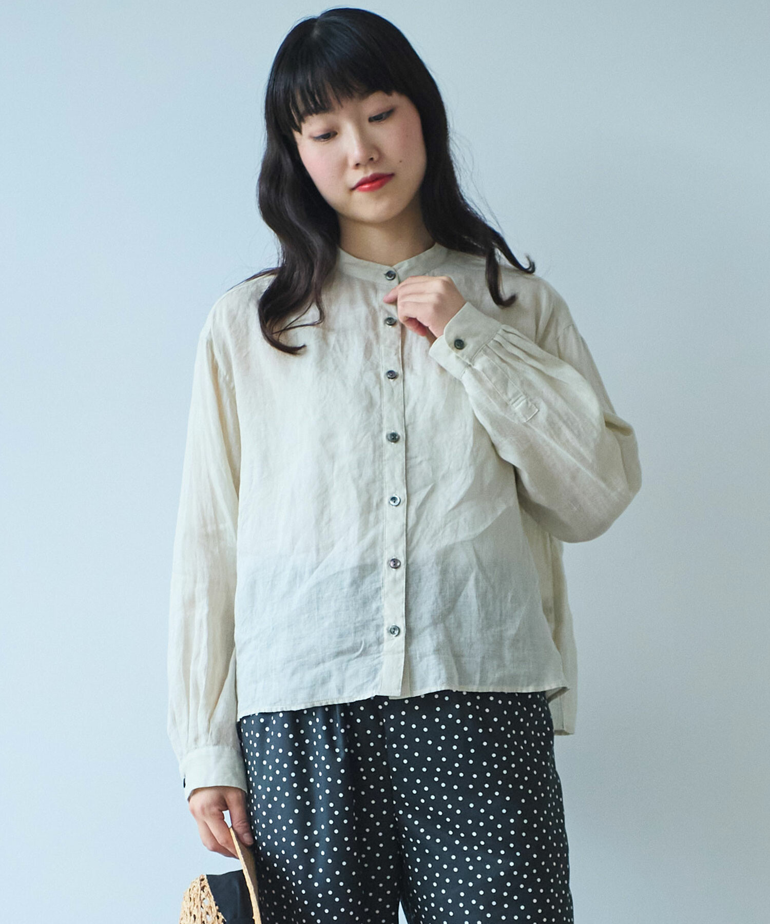 01949-5 bulle de savon stripe puri ブラウス AMBIDEX Store △〇 ギンガム ピンタックブラウス(F クロ