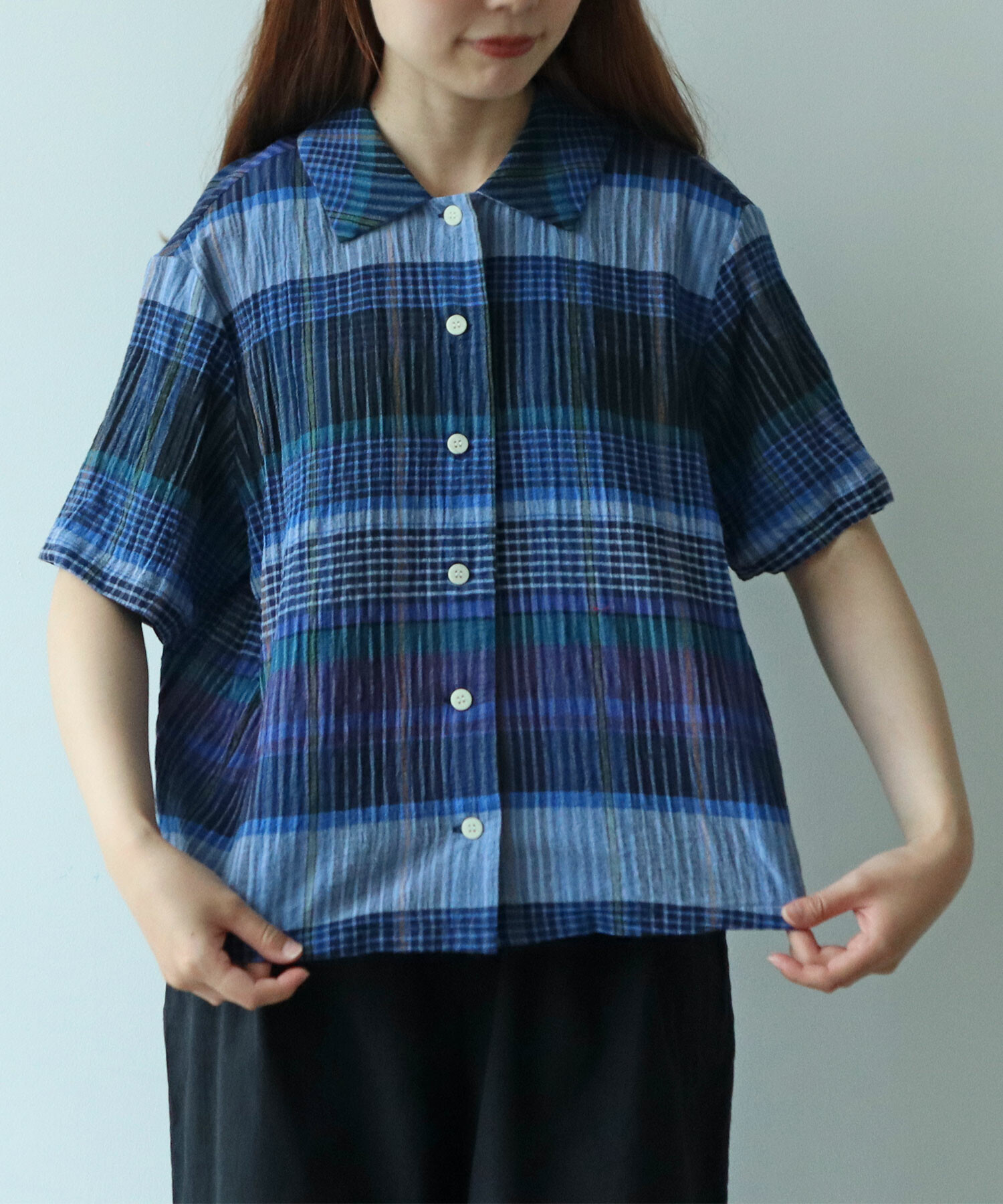 AMBIDEX Store △〇 ビッグチェック ブラウス(F アオ): bulle de