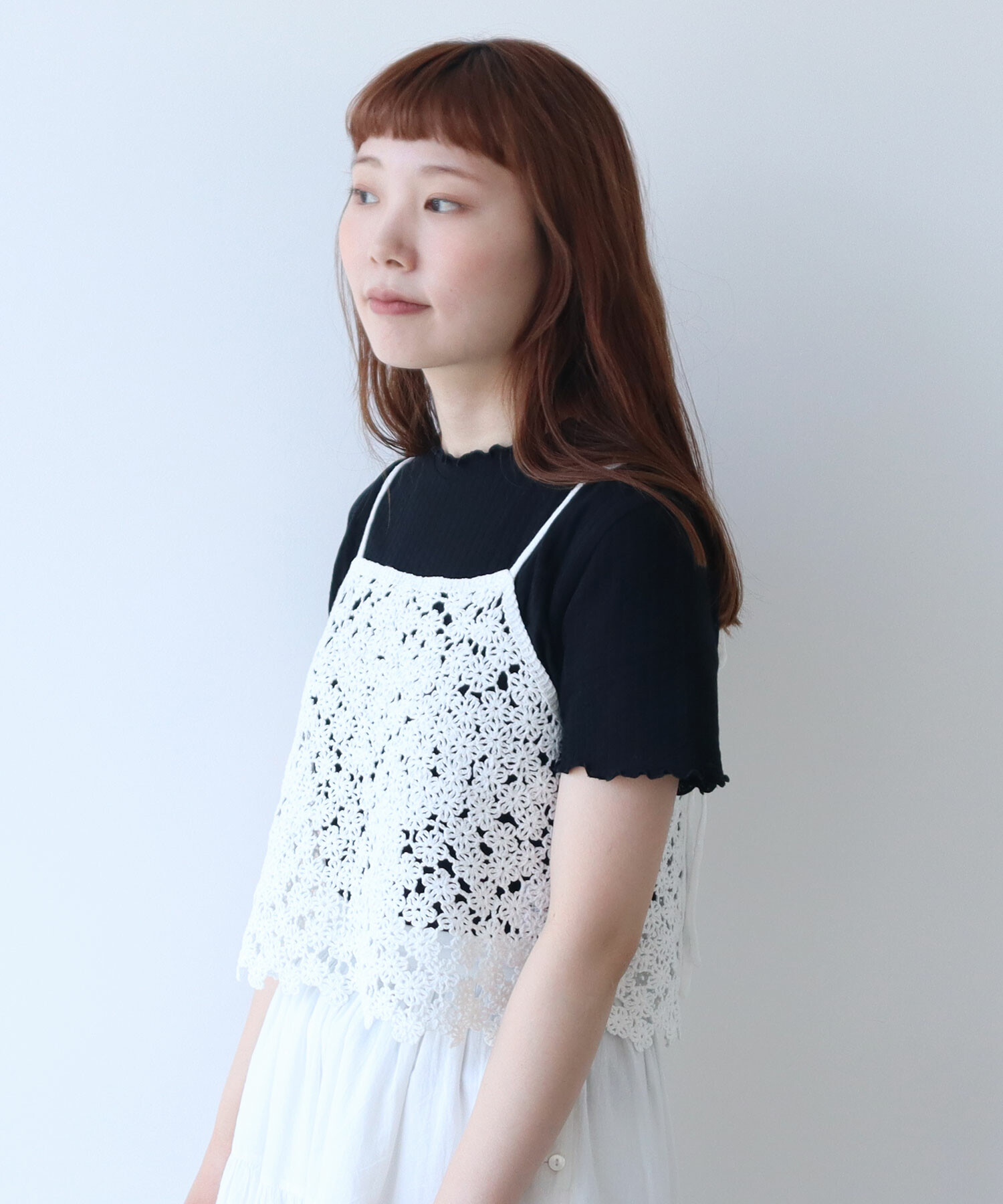プリスティン　花柄刺繍 ホワイトキャミソール KOBE LETTUCE キャミソール チュニック トップス レディース 花