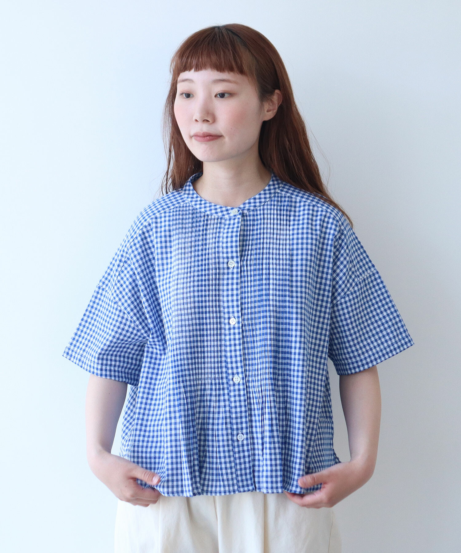 AMBIDEX Store 〇 ギンガム ピンタックブラウス(F アオ): bulle