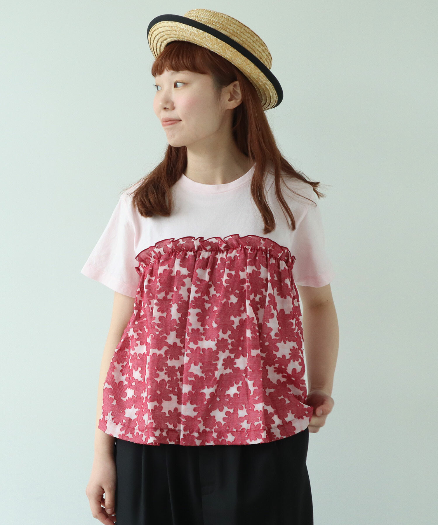 バイカラーミニ裏毛Tシャツ＋天竺ロゴプリントロンT セット(100