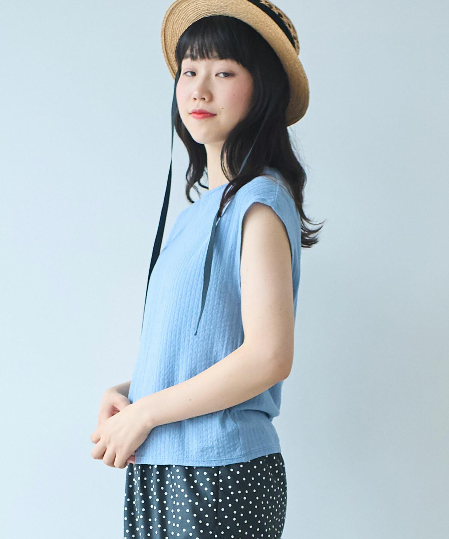tシャツ 強撚針抜ジャカード フレンチスリーブプルオーバー レディース △強撚針抜ジャカード フレンチスリーブプルオーバー（Tシャツ