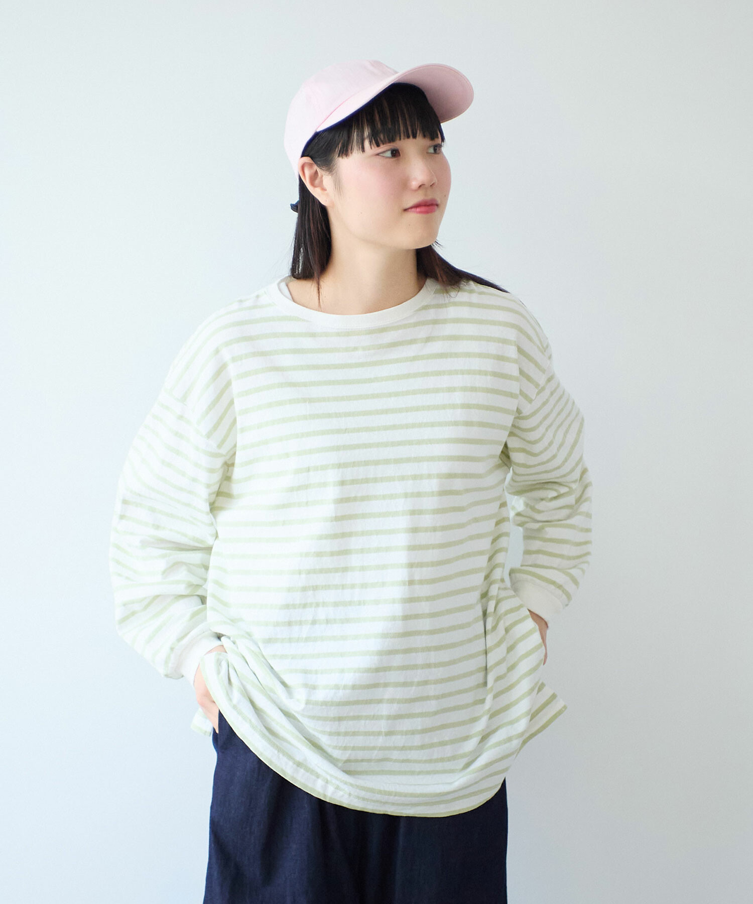 AMBIDEX Store ○ 1/16 空紡ボーダー おおきめプルオーバー(F シロ