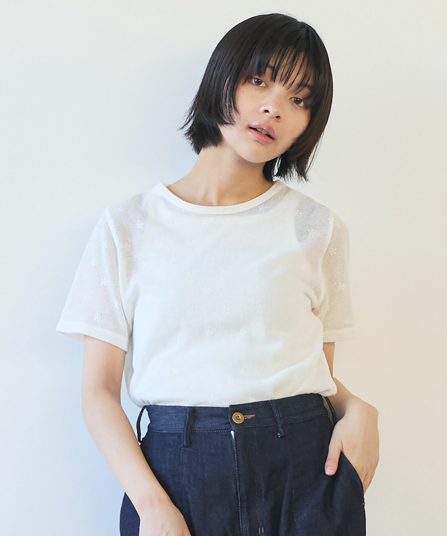 AMBIDEX Store △〇 hana×mesh ジャカード 半袖プルオーバー(F