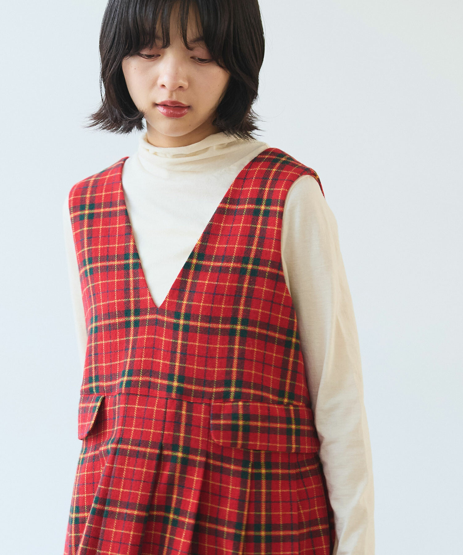 AMBIDEX Store 〇 Recycle CHECK ジャンパースカート(F アカ): bulle