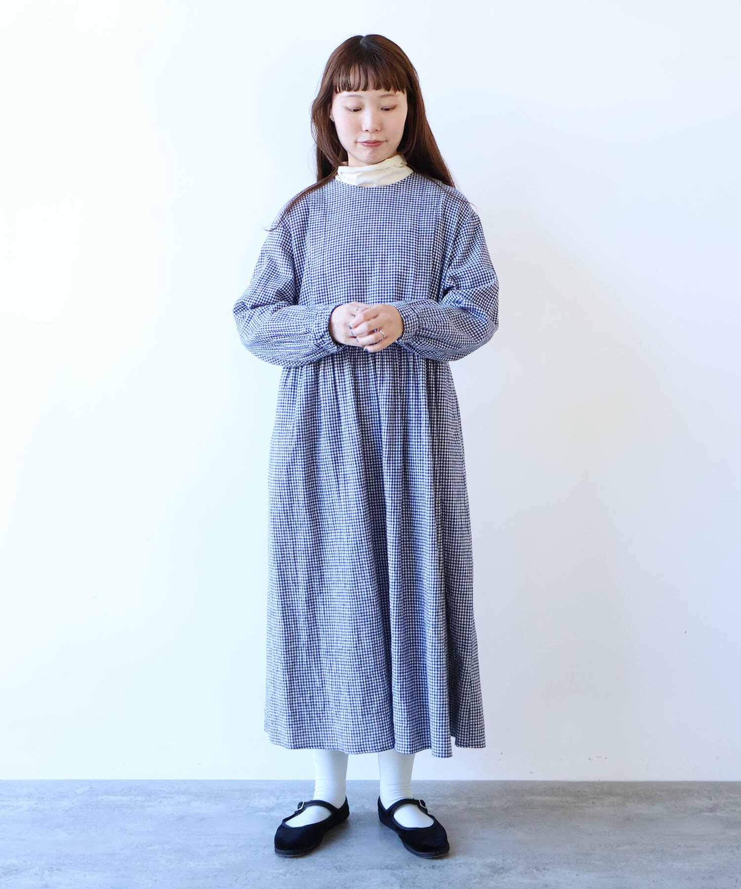 AMBIDEX Store 〇 fuwa fuwa gingham ワンピース(F アオ): bulle de savon