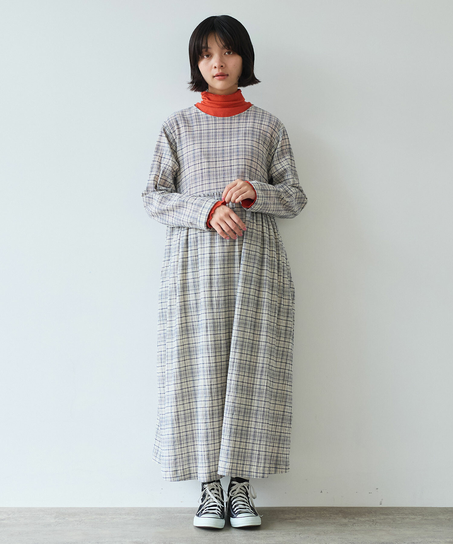 チワックス AMBIDEX Store 【予約販売】〇 ちぢみcheck ワンピース(F ピンク