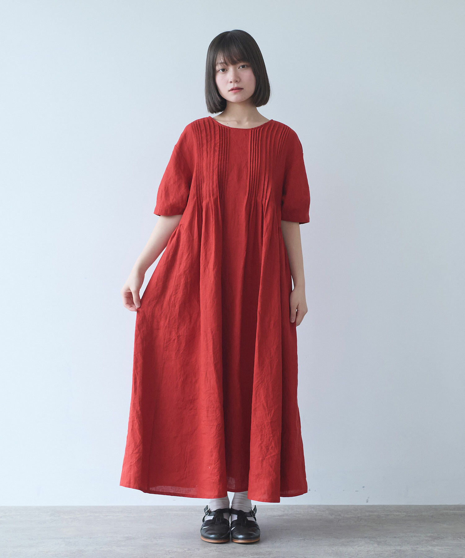 A426/美品 bulle de savon 製品染め ロングワンピース リネン AMBIDEX Store 【予約販売】○ 40 / リネン pin tuck ワンピース(F