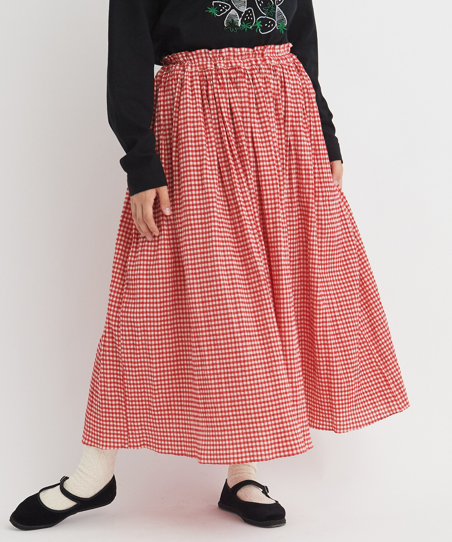 AMBIDEX Store △○ちぢみgingham スカート(F クロ): bulle de savon