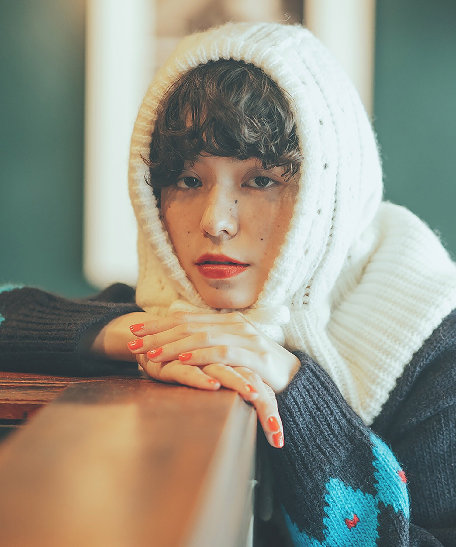 AMBIDEX Store ○1/3Wool 透かし編み フード(F キナリ): CHILD WOMAN