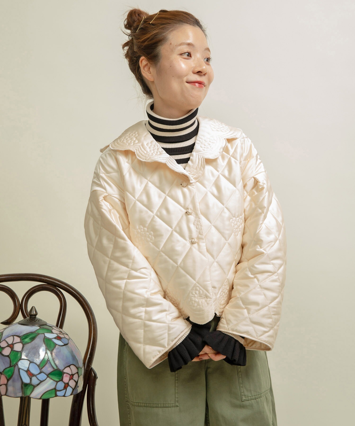 AMBIDEX Store ○サテンキルトカットワーク はおりジャケット(F カーキ