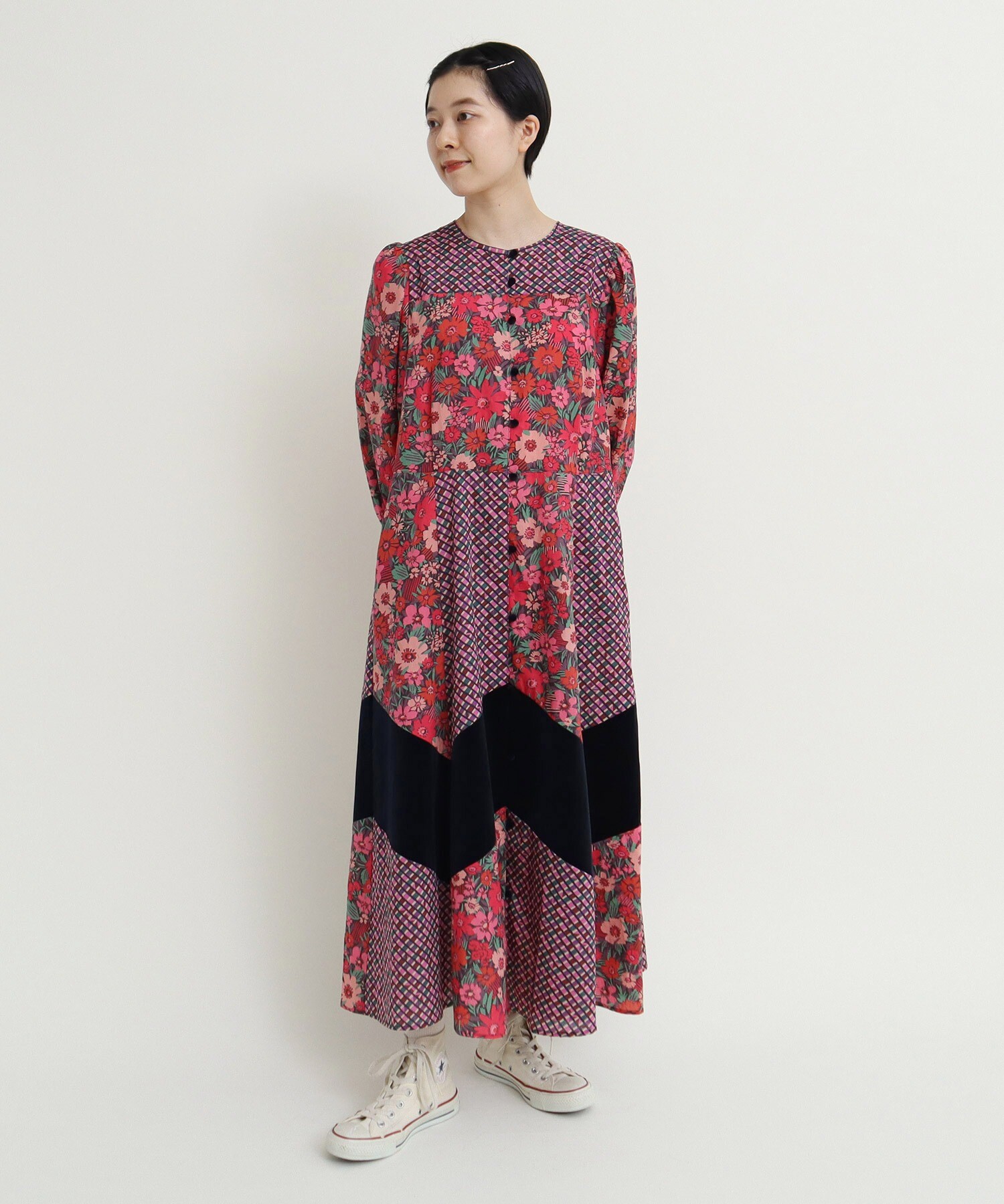 vintage＊70s パッチワーク柄パフスリーブワンピース vintage＊70s パッチワーク柄パフスリーブワンピース - メルカリ