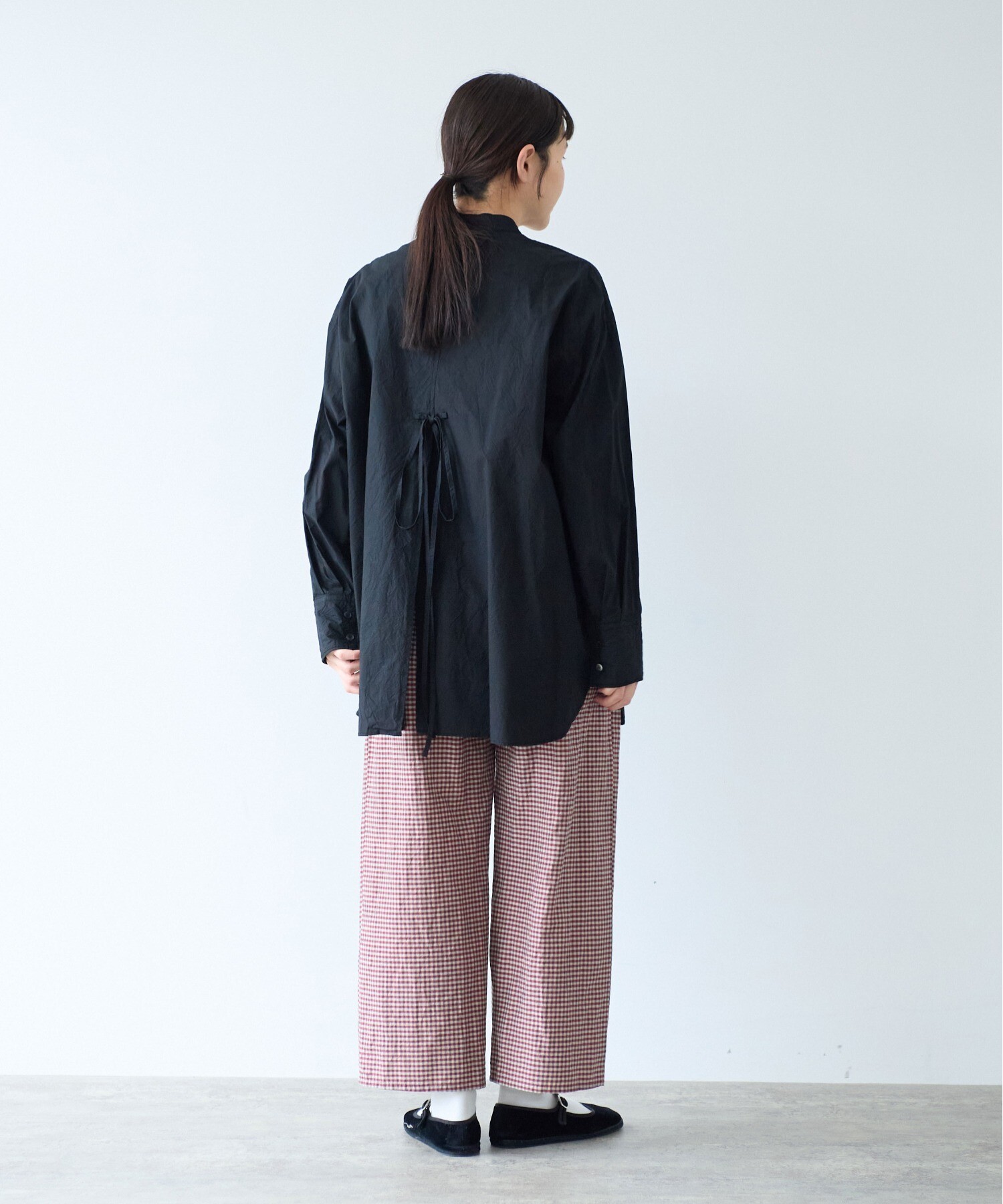 yuni コットンキャッチワッシャーmoe sleevesバックリボンブラウス AMBIDEX Store △○コットンキャッチワッシャーmoe sleeves