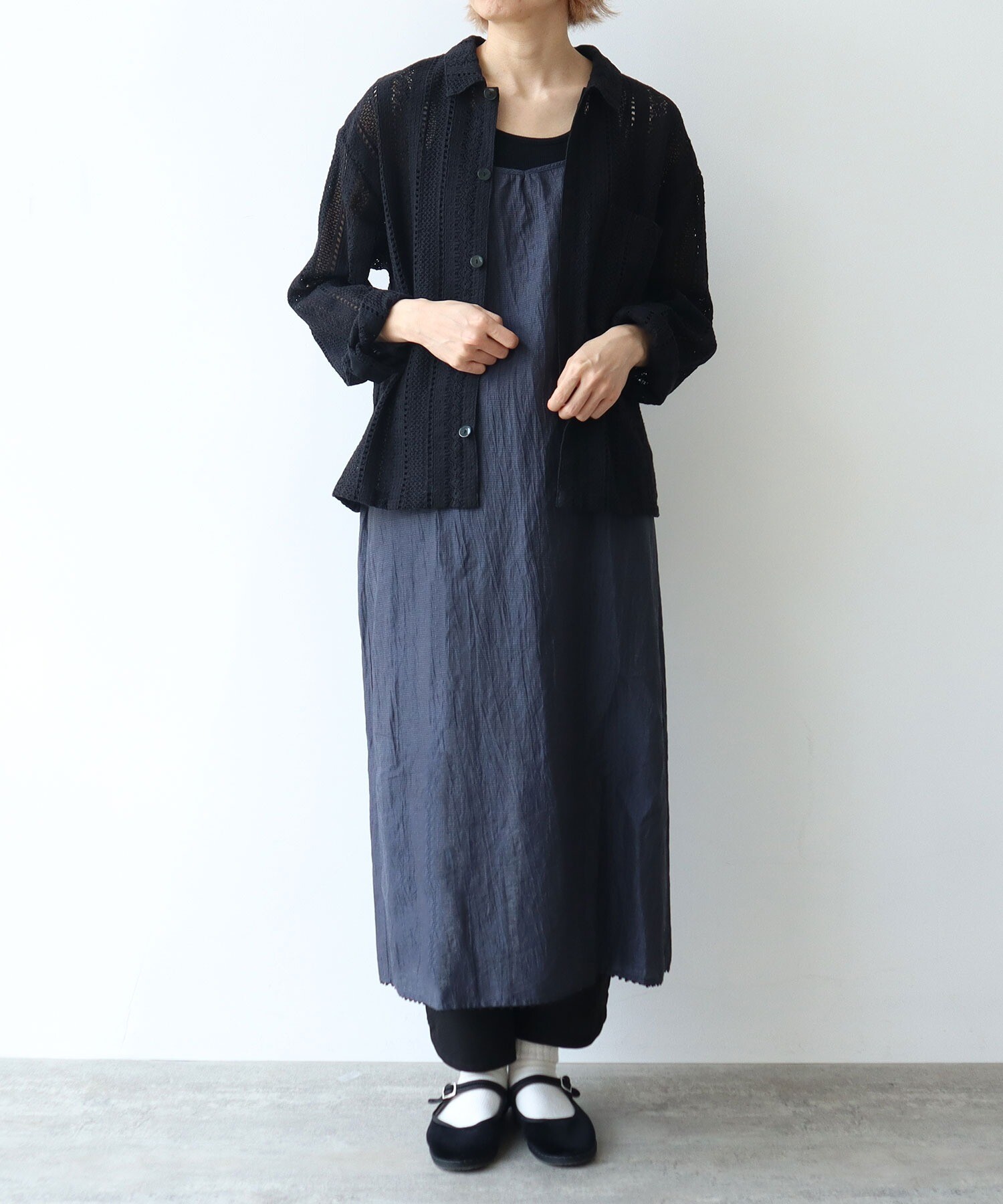 AMBIDEX Store コットン ruschel lace シャツジャケット(F クロ AMBIDEX Store コットン ruschel lace シャツジャケット(F クロ