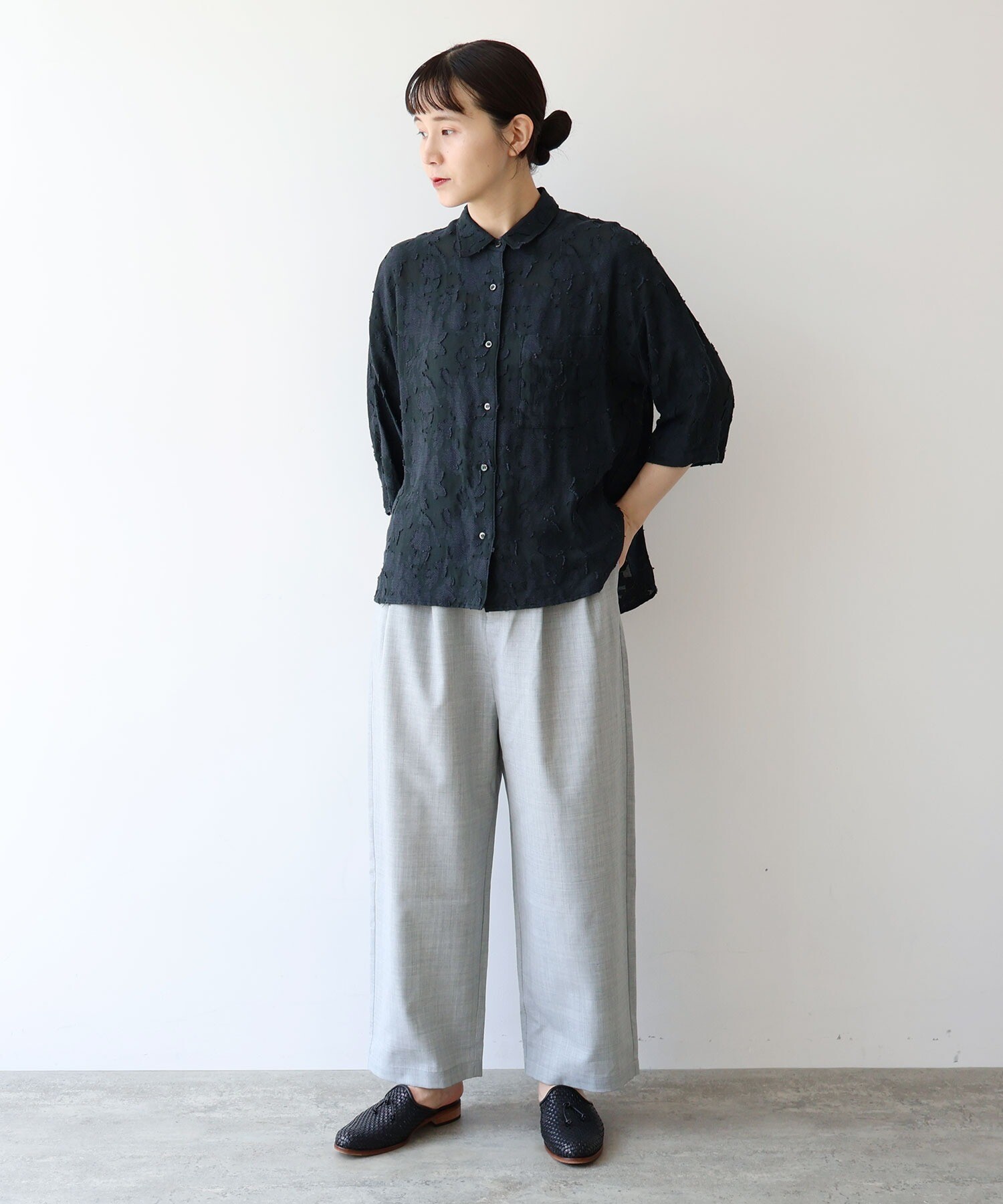 AMBIDEX Store ○シアーカットジャカード シャツ(F クロ): yuni