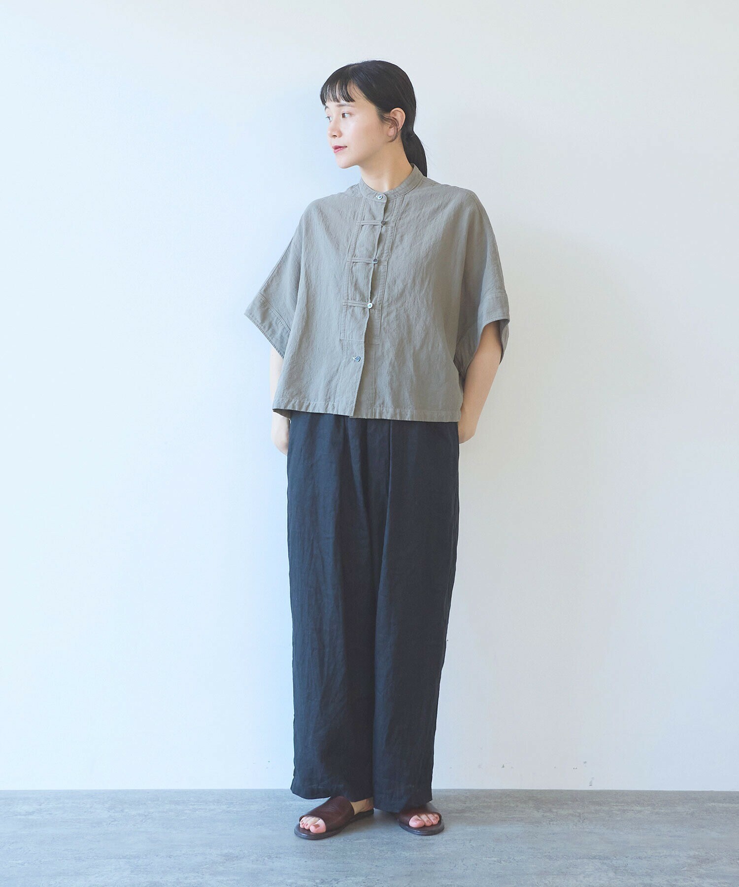 AMBIDEX Store 強撚CottonLinen 近江晒 short ブラウス(F ライラック