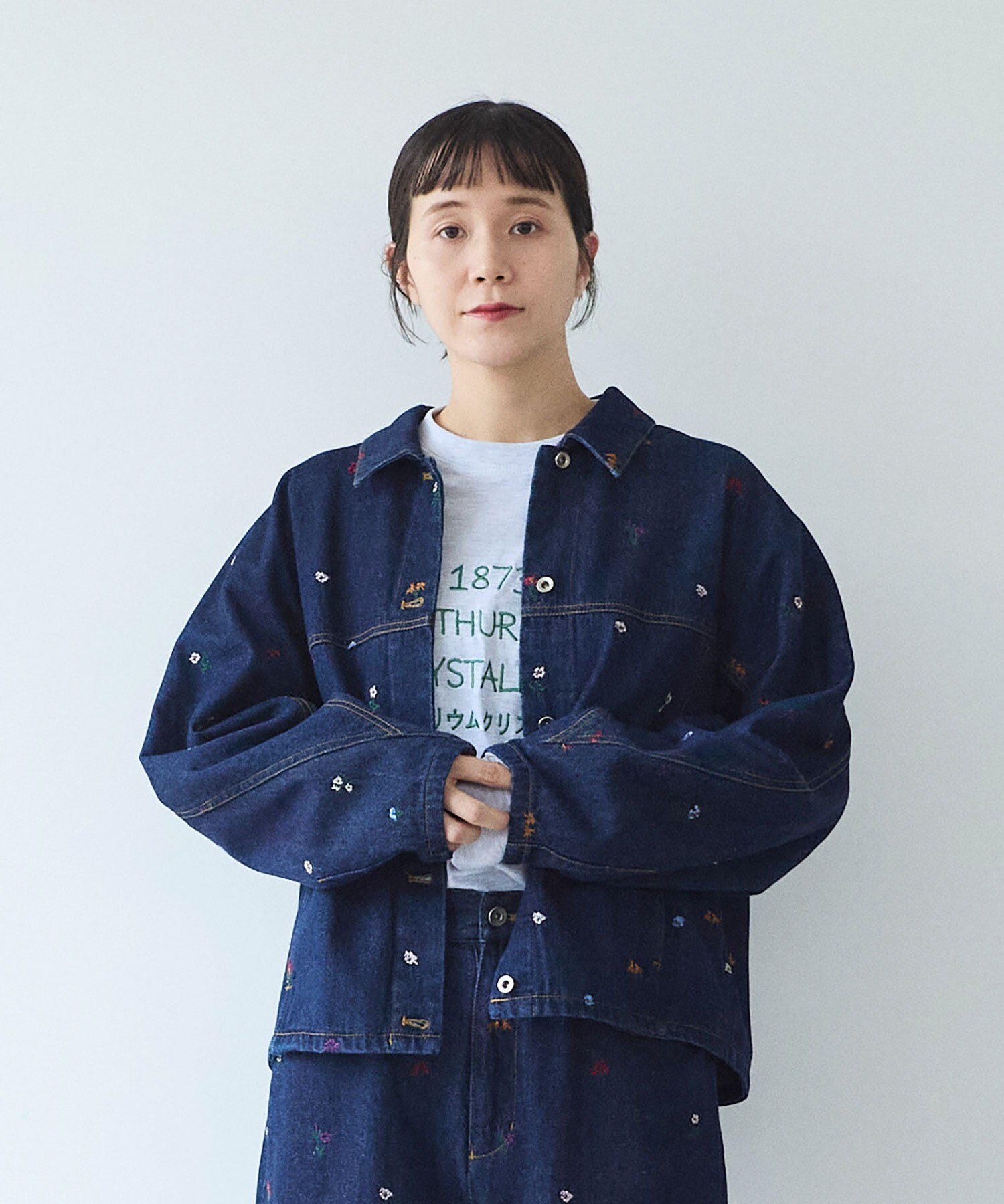 AMBIDEX Store floral embloidely denim cocoon ブルゾン(F インディゴ