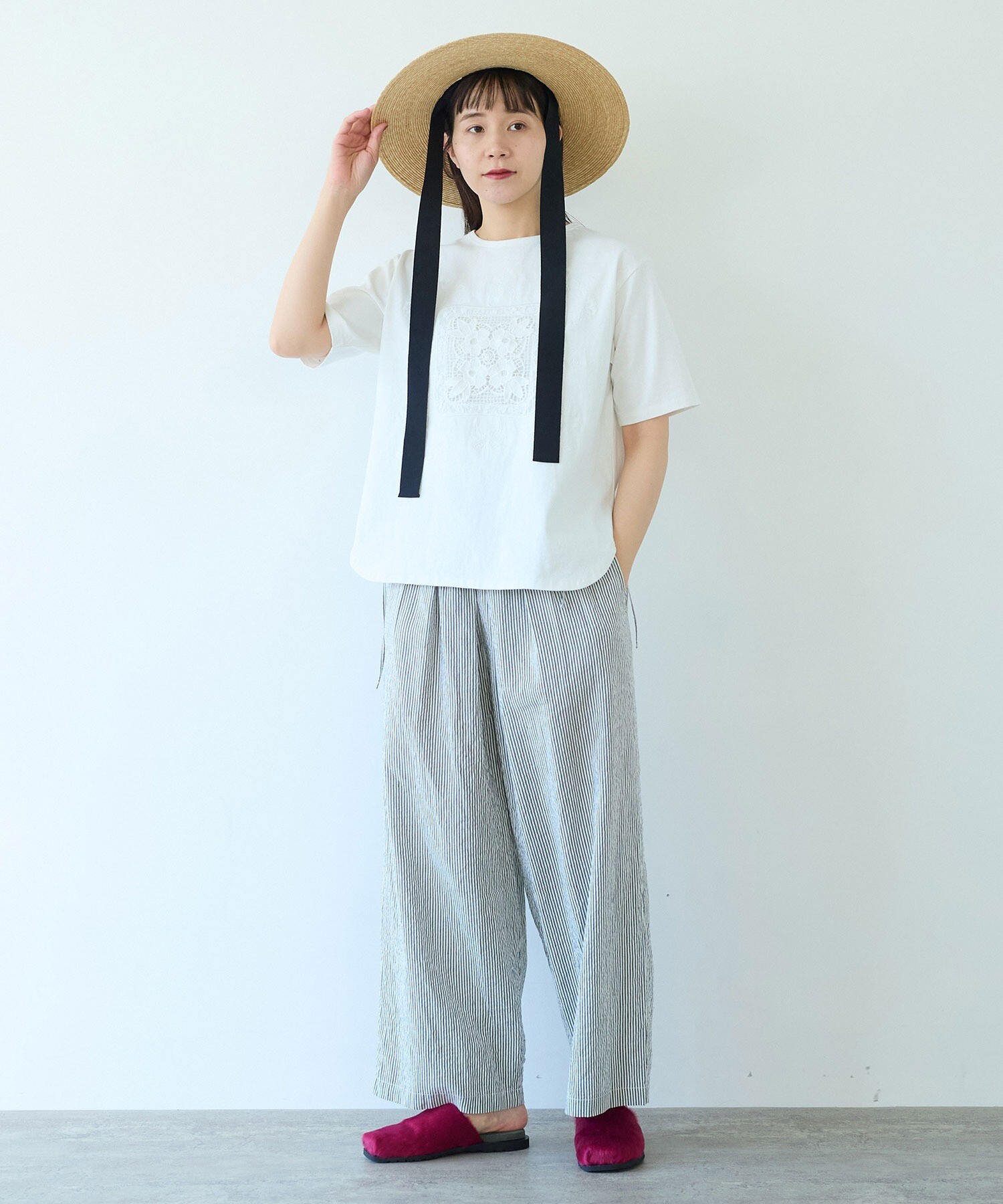AMBIDEX Store 【予約販売】△○コットンレース刺繍Tシャツ(F