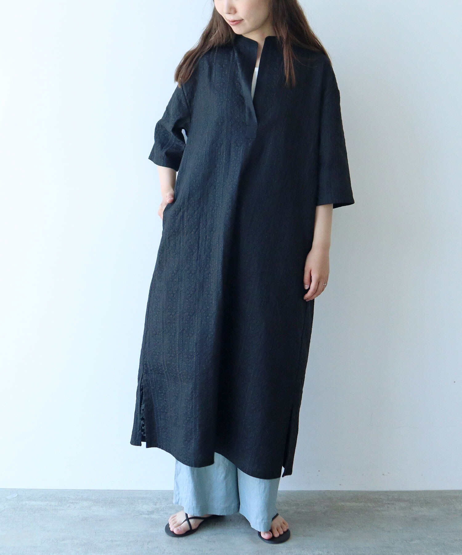 AMBIDEX Store △○L/embroidely kaftan ワンピース(F クロ): yuni