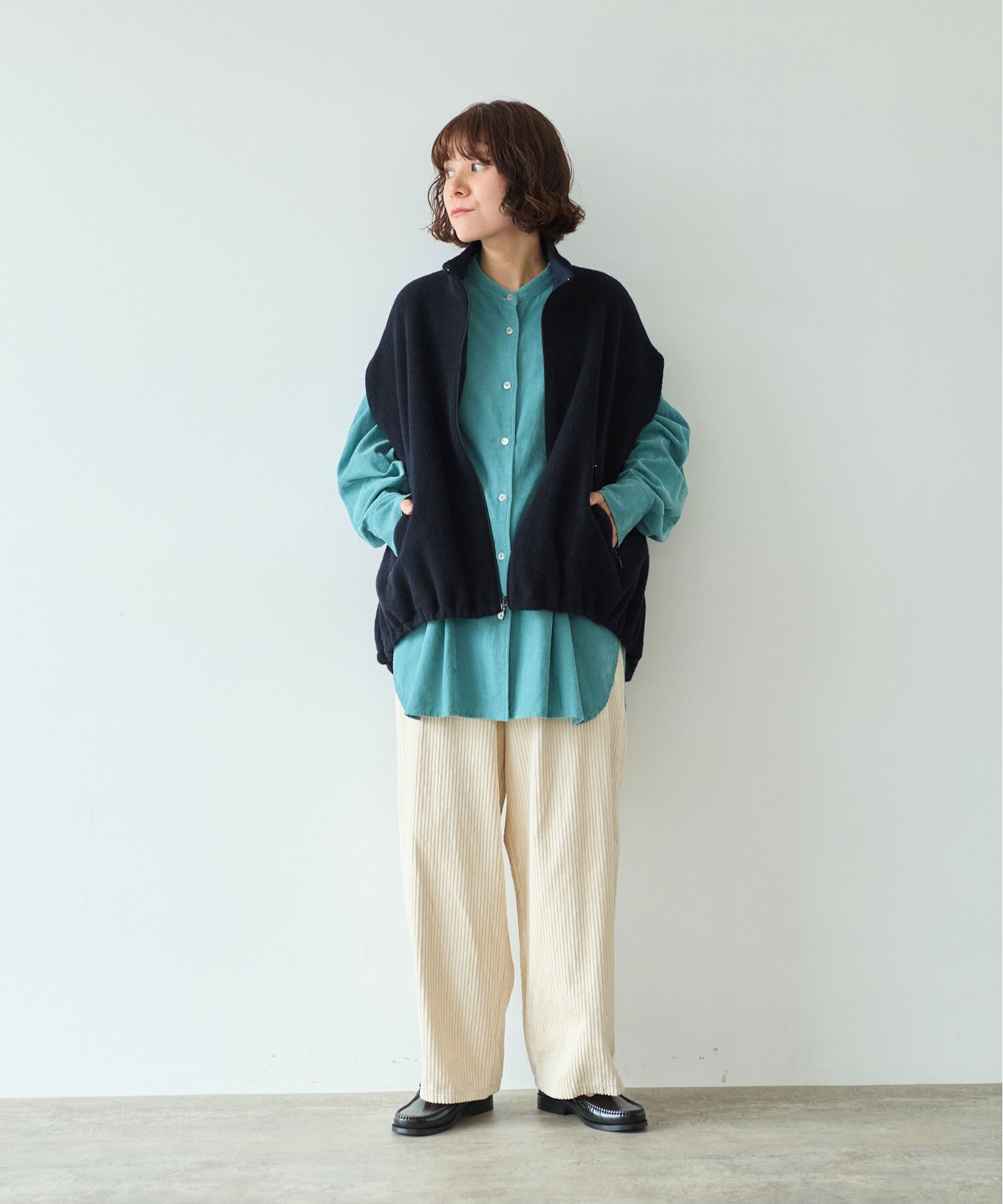 AMBIDEX Store ○コットンコーデュロイ バックゴムワイドパンツ(M クロ