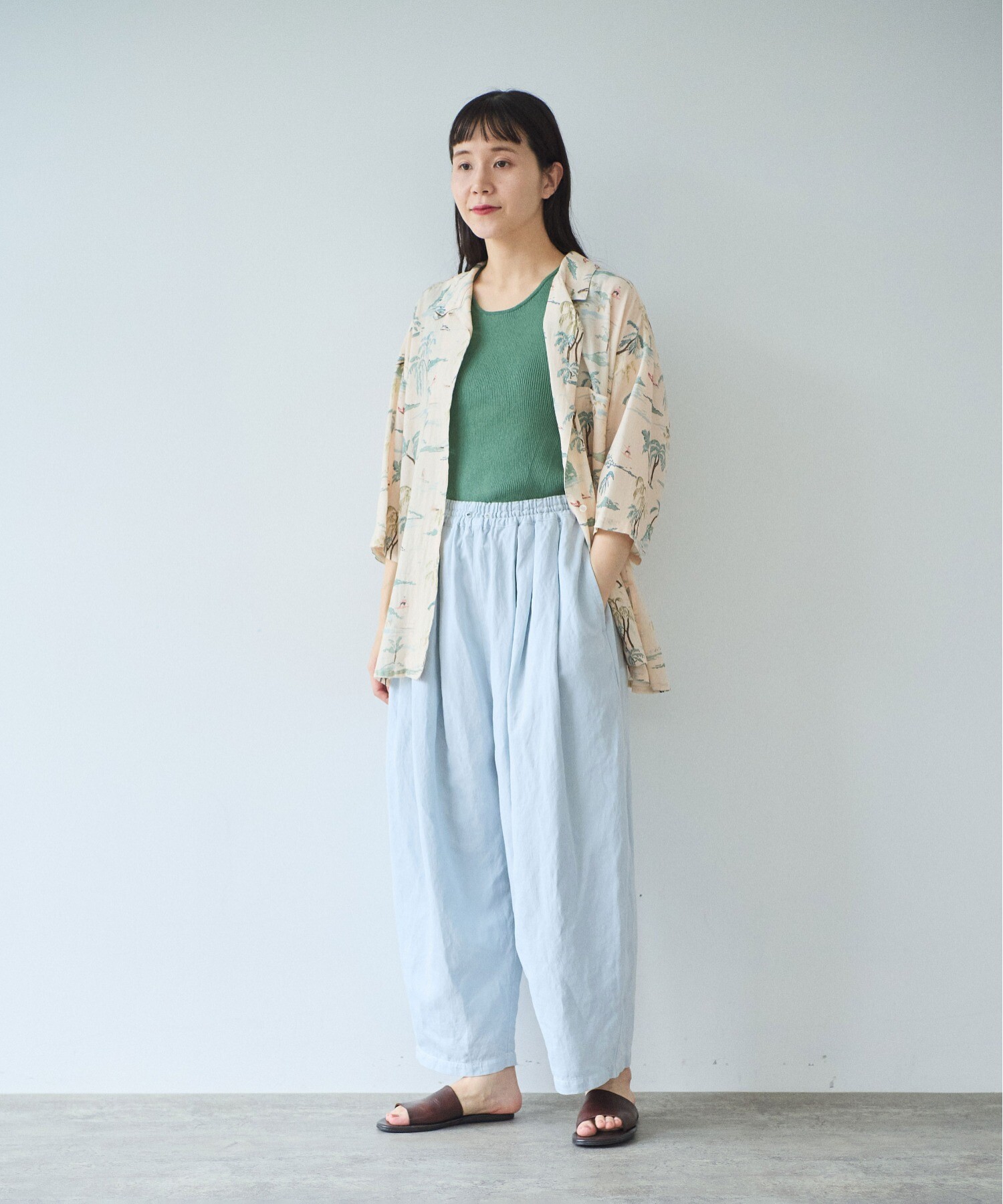 AMBIDEX Store Cotton/Linen denim wide cocoon パンツ(F サックス): yuni
