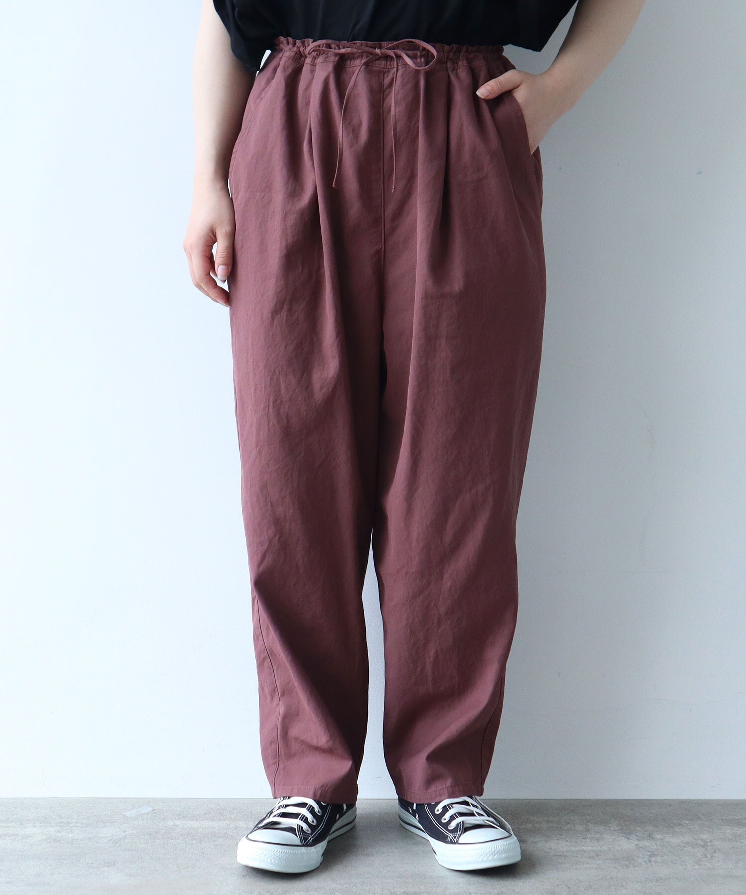 ＋clothet ハイツイストコットンパナマパンツ　Size1 BEATJIVE クロップドパンツ レディース 9分丈 シェフパンツ