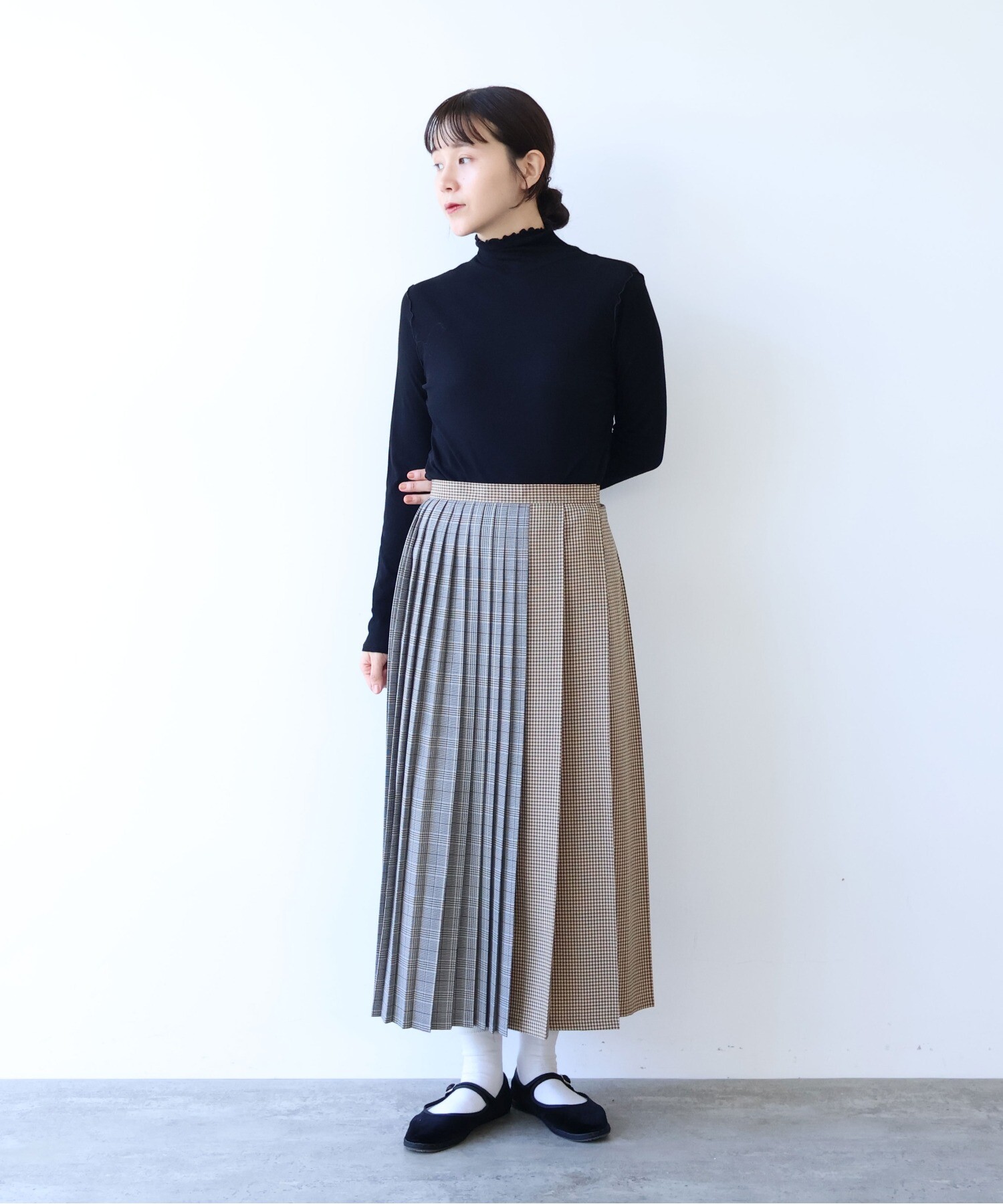 AMBIDEX Store ○ウール ポリエステル Check switch pleated スカート