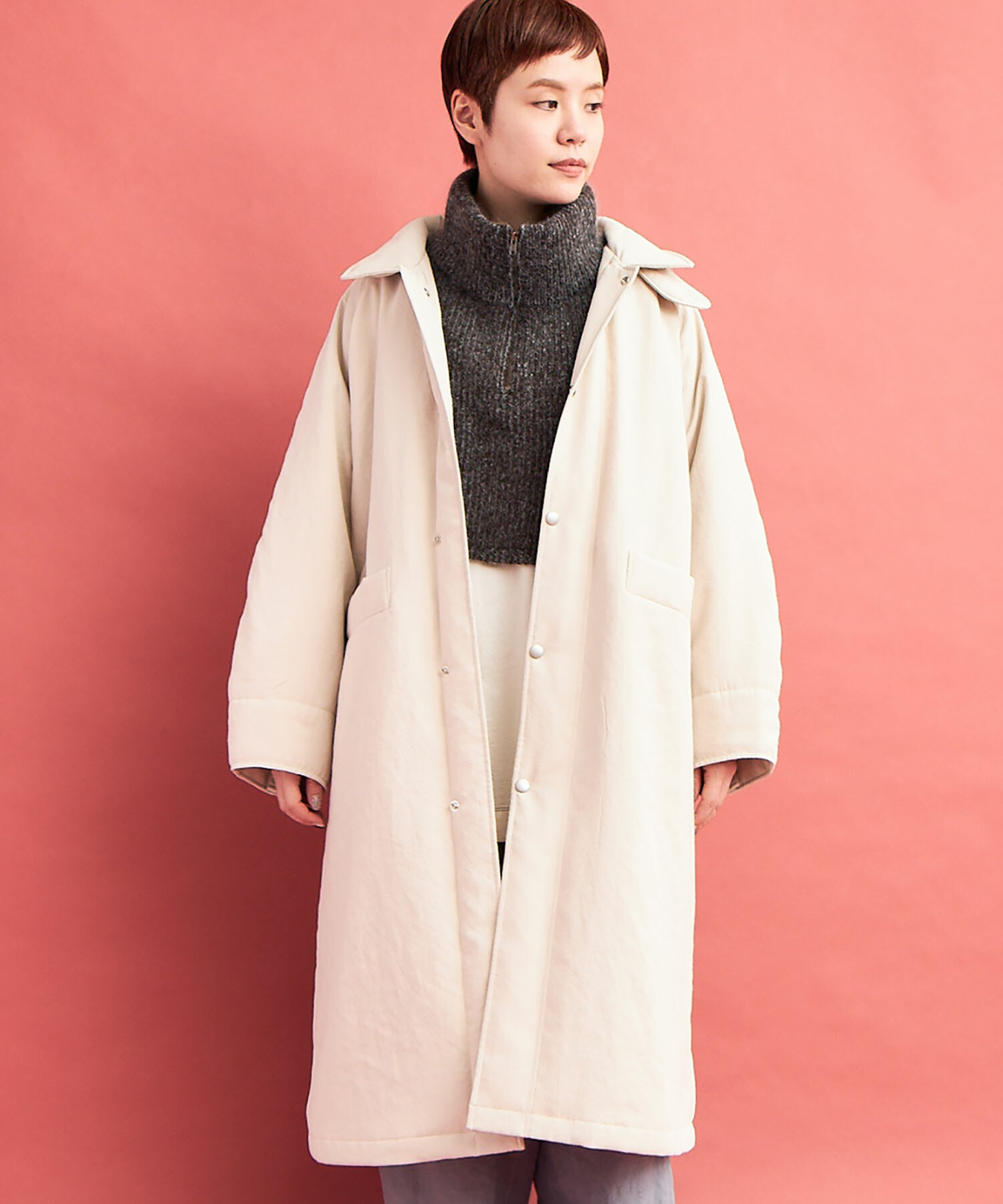 AMBIDEX Store △LIGHT DICROS AIRO ステンカラーコート(F BLACK