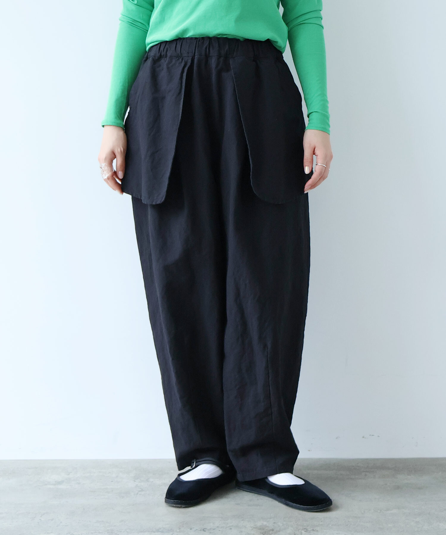 AMBIDEX Store Li/Cクロスワッシャー/CHECK APLON パンツ(F BLACK
