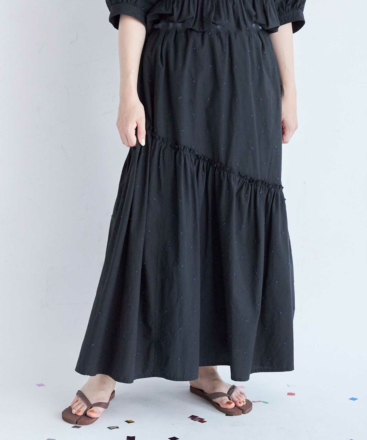 AMBIDEX Store 【予約販売】○ラメ刺繍DOT アシメギャザー AMBIDEX Store 【予約販売】○ラメ刺繍DOT アシメギャザー