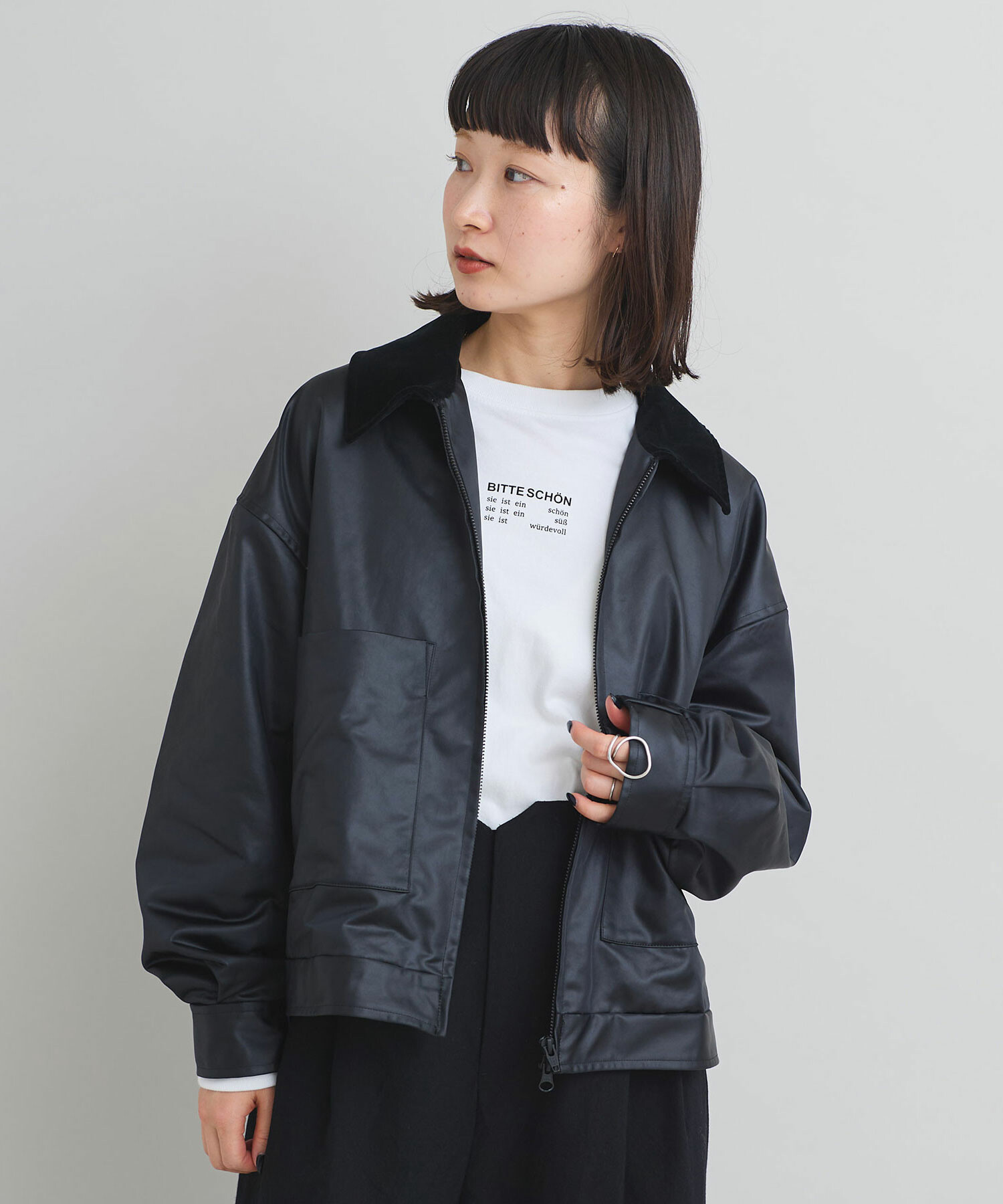 AMBIDEX Store フェイクレザージップ ブルゾン(F クロ): iki