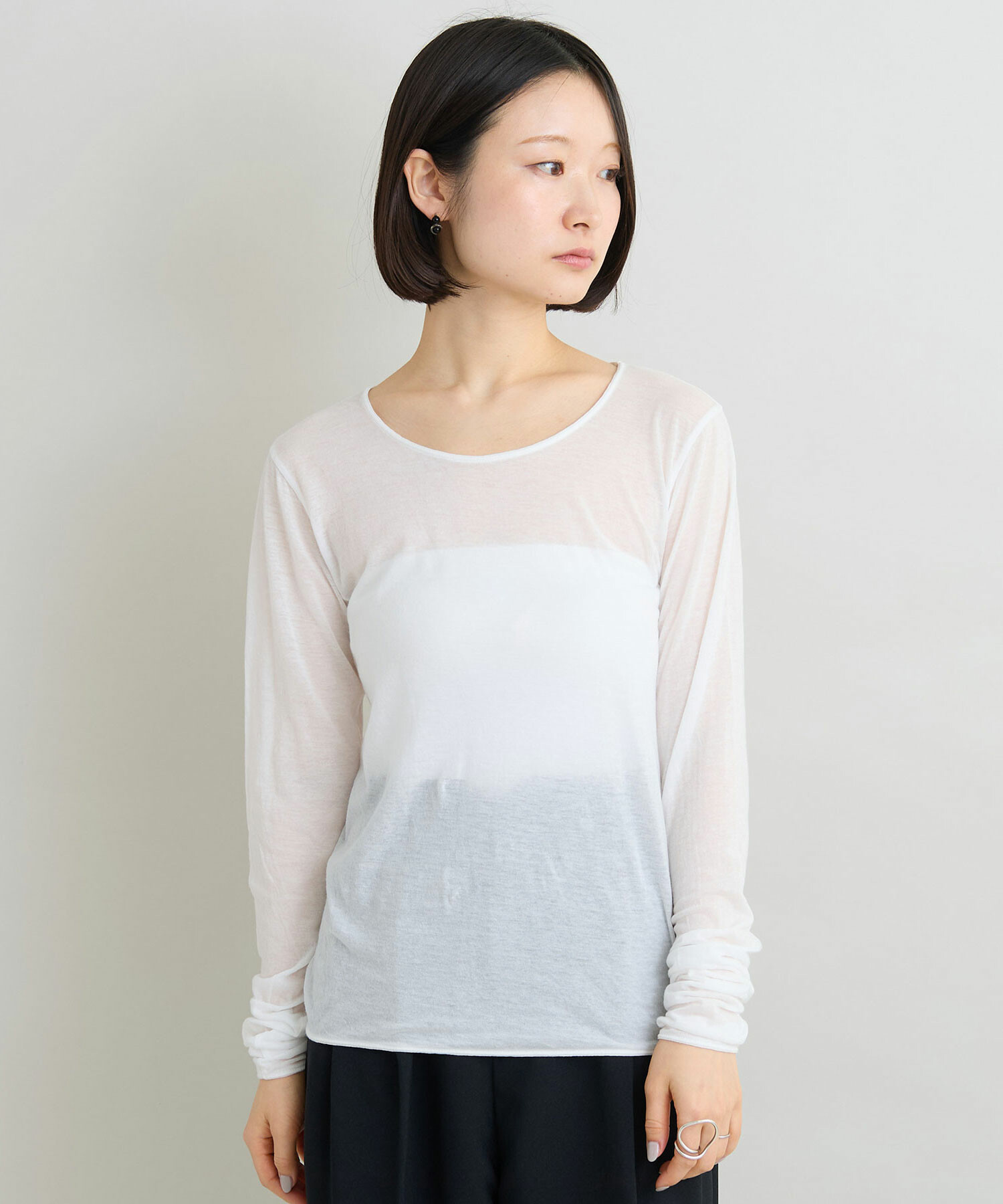 新品未使用　iki キュプラ綿天竺 長袖プルオーバー　白 AMBIDEX Store △キュプラ綿天竺 長袖プルオーバー(F クロ): iki