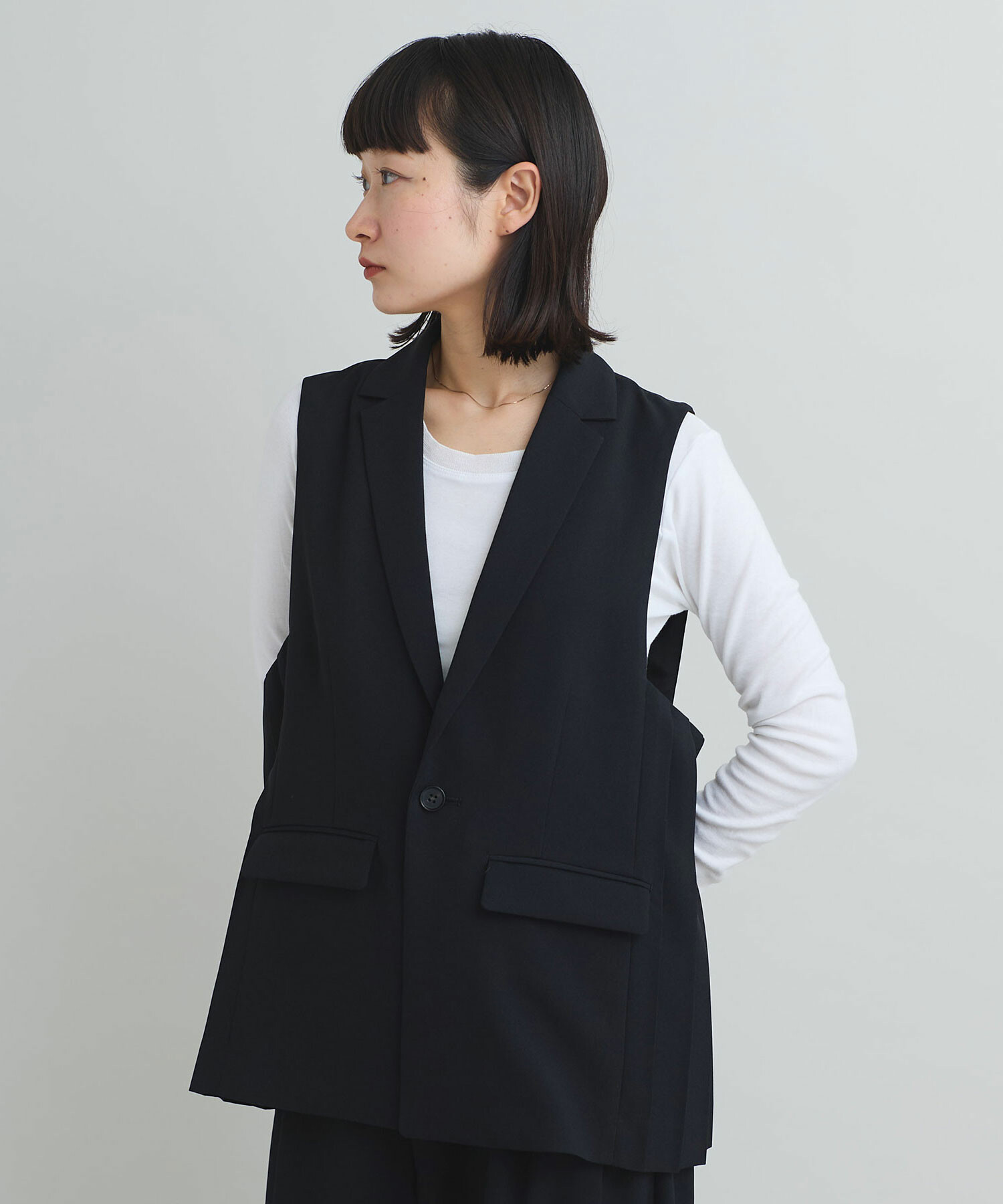 AMBIDEX Store 〇トロピカルワッシャー サイドプリーツ ベスト(F クロ