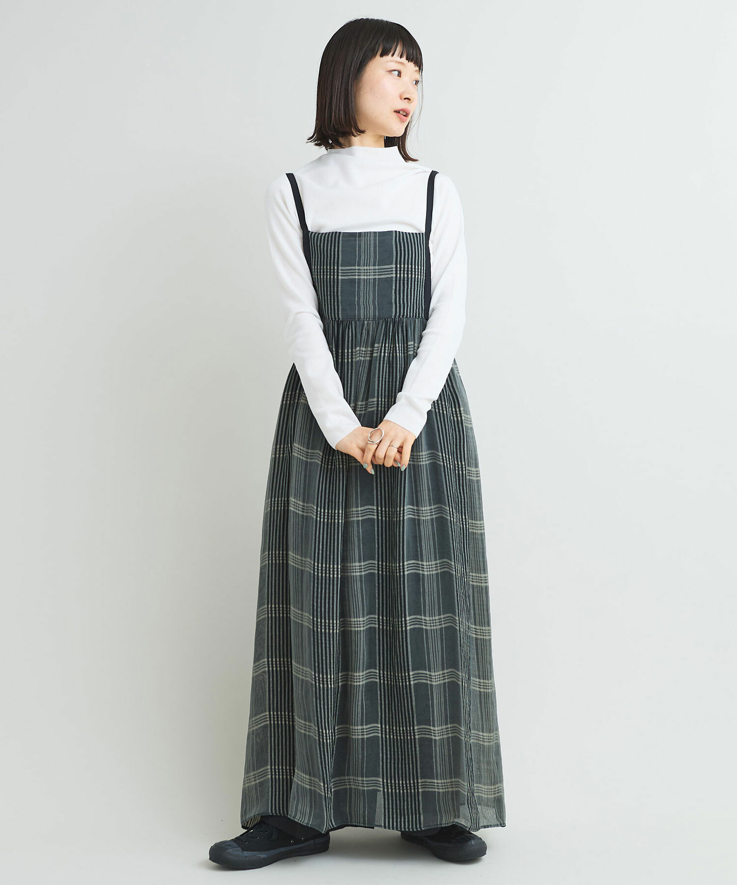 AMBIDEX Store 〇二重織チェック キャミ ワンピース(F クロ): iki