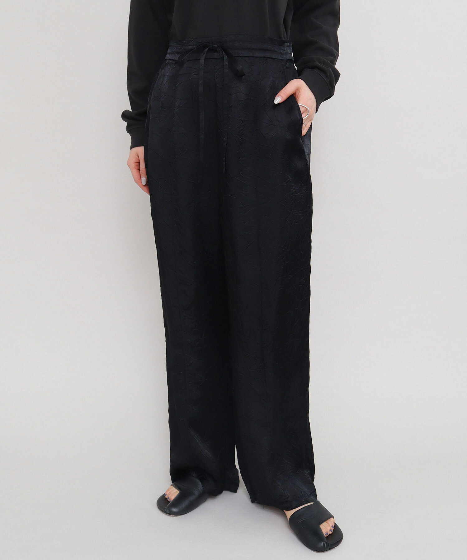 buddix パンツ ブラックXL AMBIDEX Store △キュプラシワサテン ワイドパンツ(F ベージュ): iki