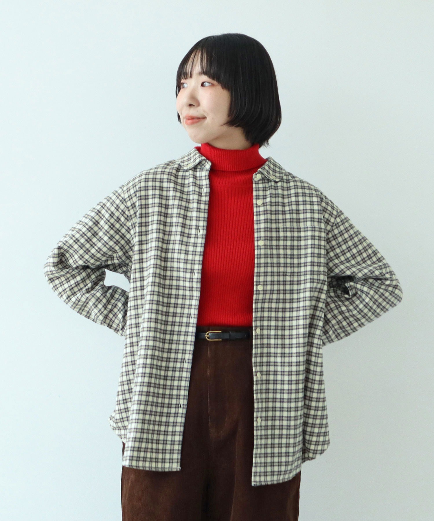 AMBIDEX Store ネルチェック 丸襟ボタンダウンシャツ(F アオ): PAR ICI