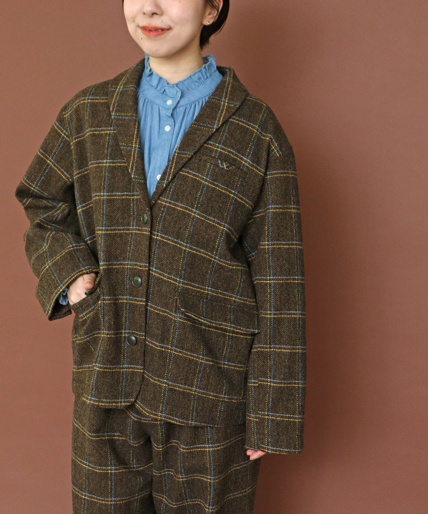 AMBIDEX Store ○英国羊毛 へリンボンチェックジャケット(セットアップ