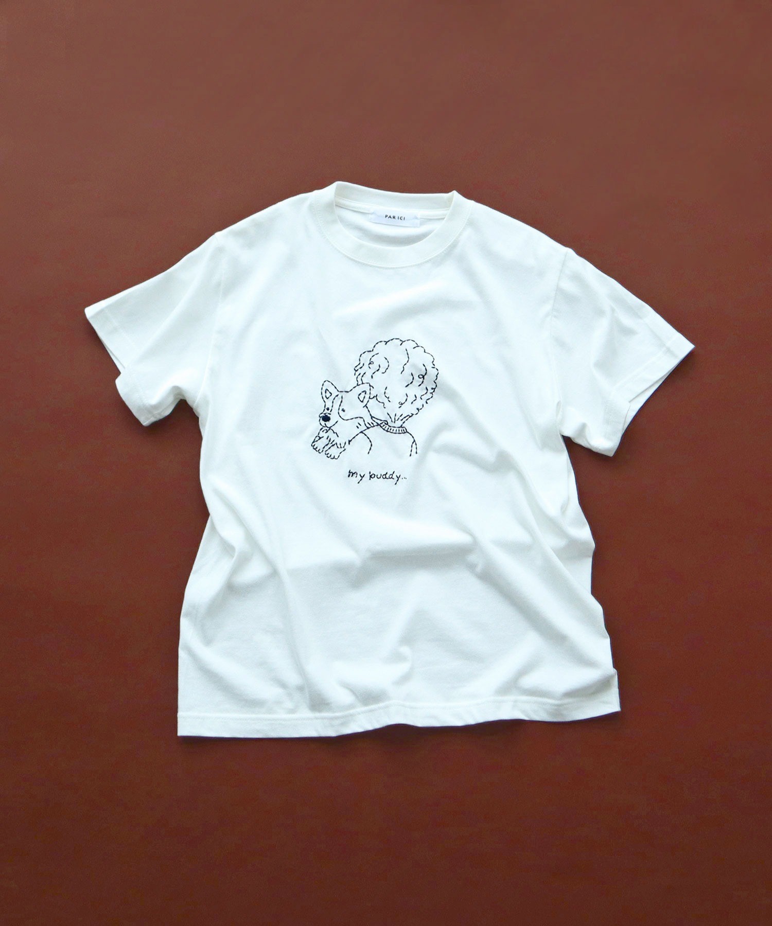 tシャツ 「WEB別注」corgi ＆ boy Tシャツ レディース AMBIDEX Store ○【WEB別注】corgi & boy Tシャツ(F アオ): PAR ICI