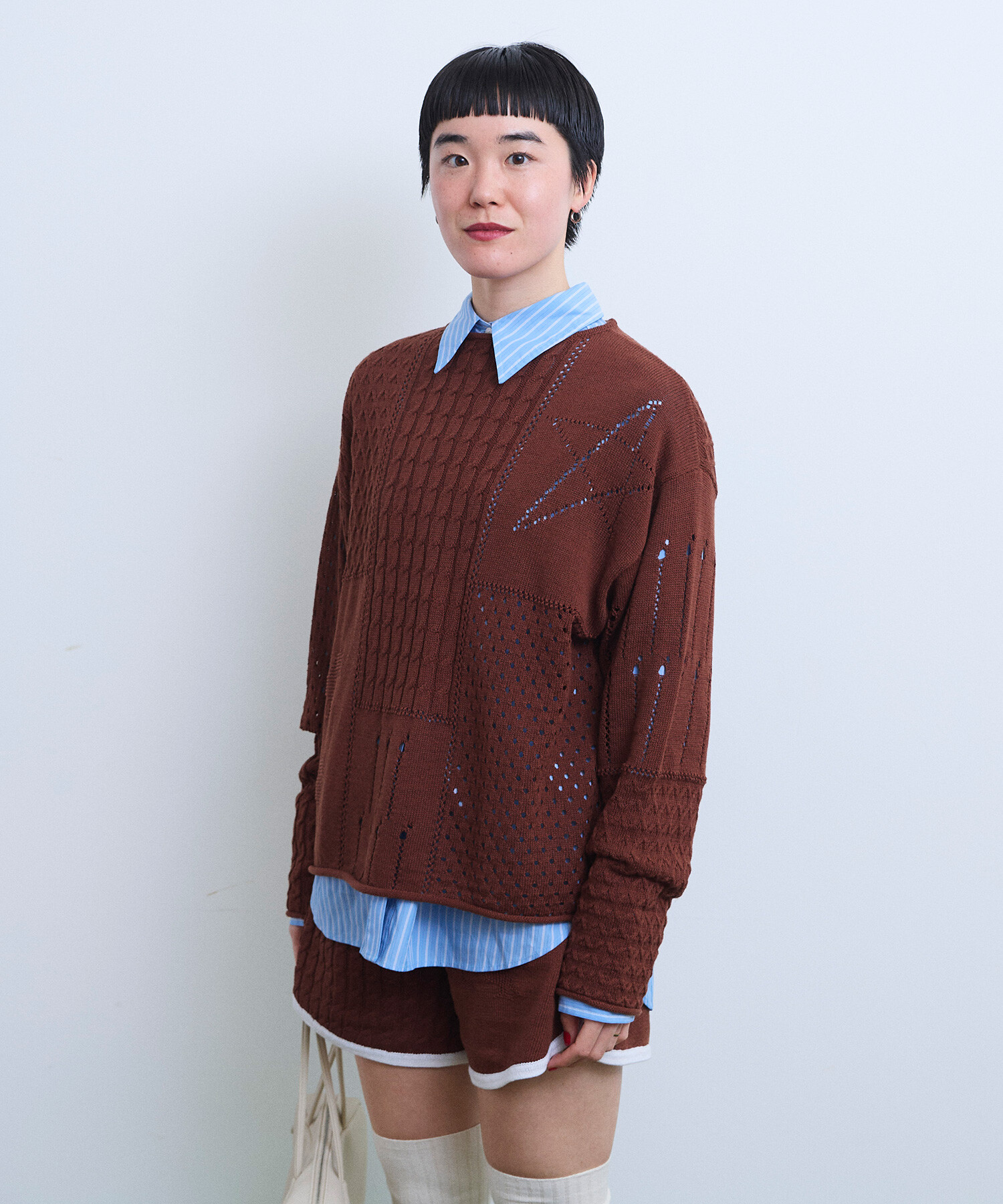 専用♥みかん♥暖か⭐ゆったり大人★Wボア★ネックウォーマー⭐ブレイドミルクティー AMBIDEX Store 【予約販売】〇COLLAGE KNIT プルオーバー(F SAX): FLAT