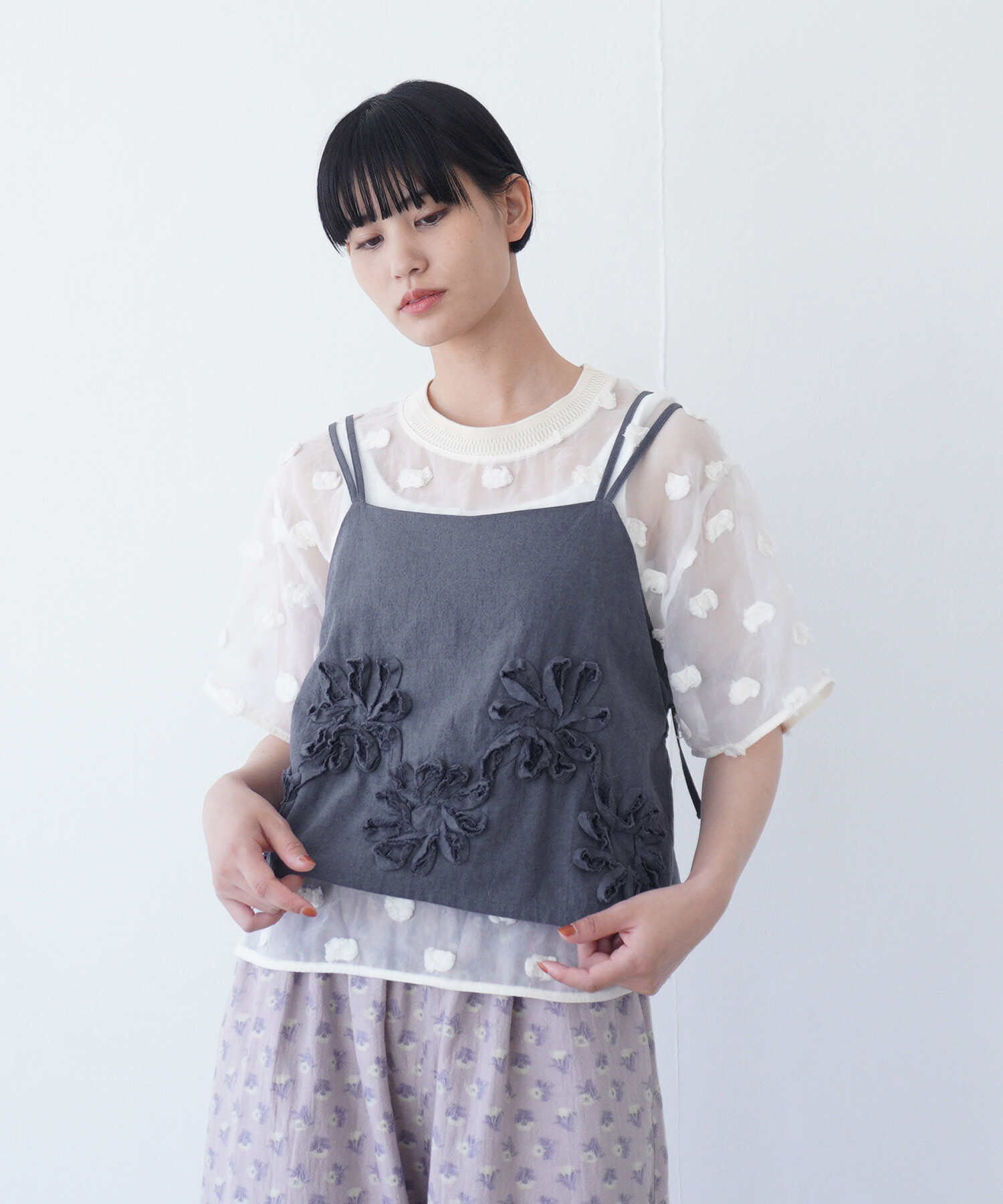 AMBIDEX IAMI オーガンジー リボン キャミブラウス I am I in fact（アイアムアイインファクト）の「○Organdy