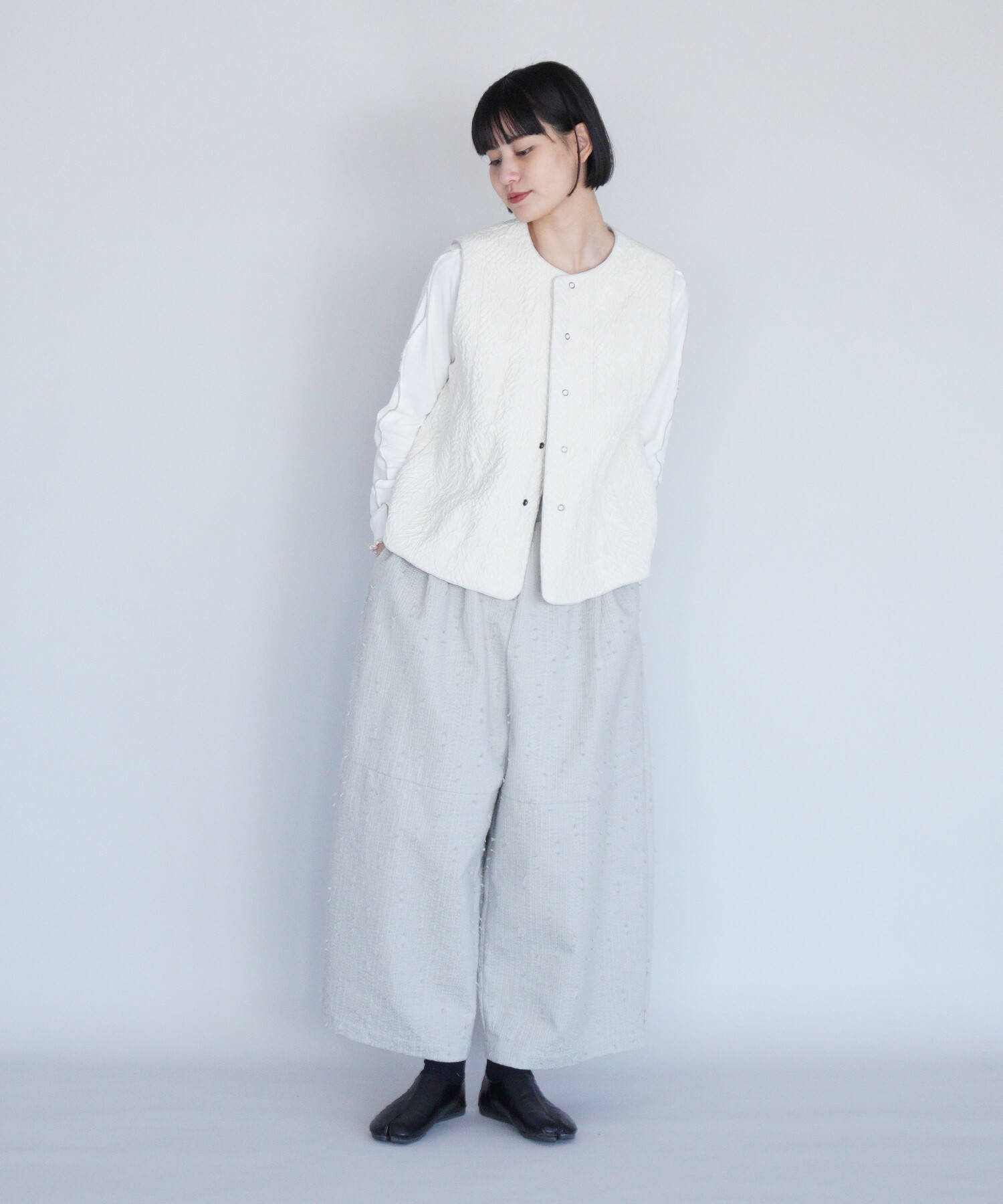 AMBIDEX Store 〇sashiko jacquard ボリュームパンツ(F ライトグレー
