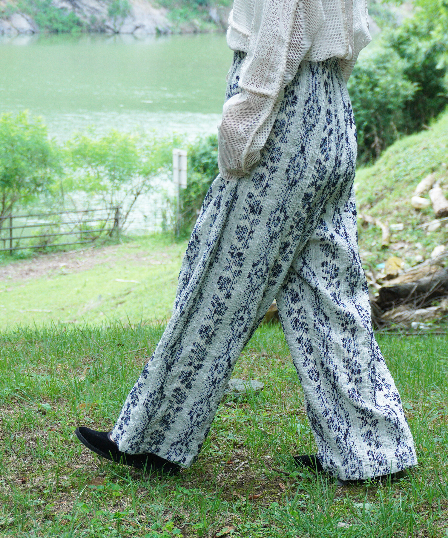 AMBIDEX Store 〇mix yarn jacquard ギャザーパンツ(F ピンク AMBIDEX Store 〇mix yarn jacquard ギャザーパンツ(F ピンク