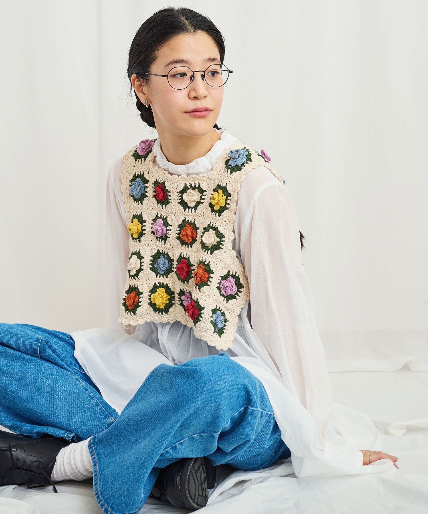 figlondon フィグロンドン knit gardener 花かぎ針ベスト