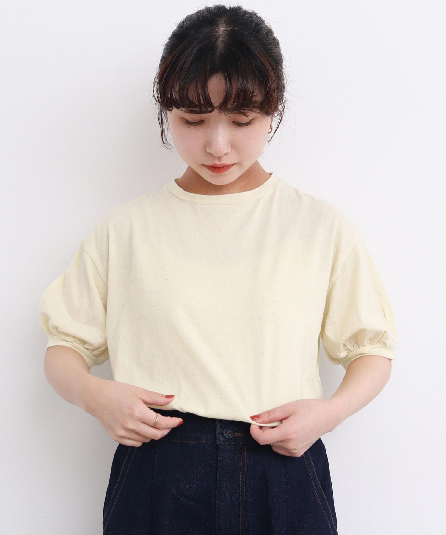 トップス/--/リネン/WHT AMBIDEX Store 【予約販売】〇カラフルネップ天竺 パフ袖Tシャツ