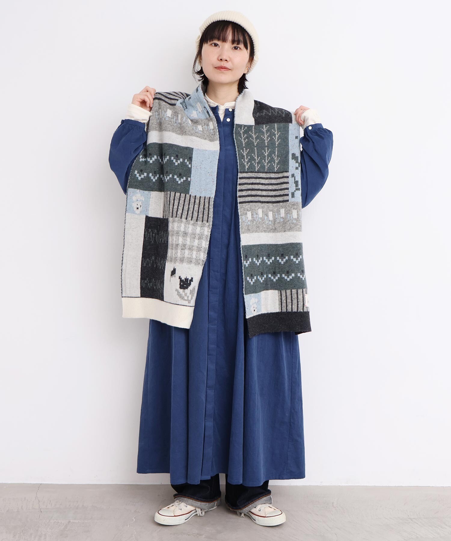 AMBIDEX Store 〇カラフルジャガード ふとマフラー(F グレー): l