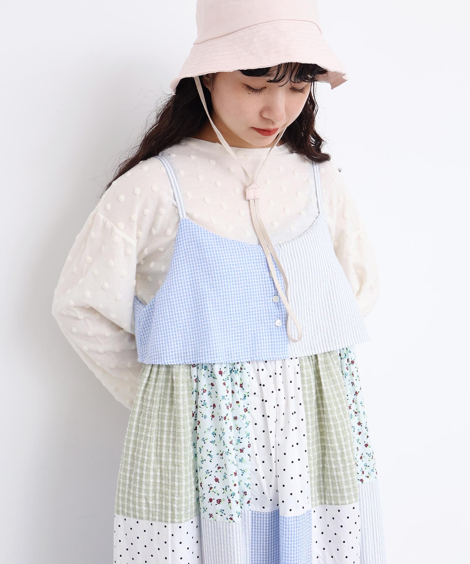 AMBIDEX Store little garden パッチワークキャミワンピース(F クロ